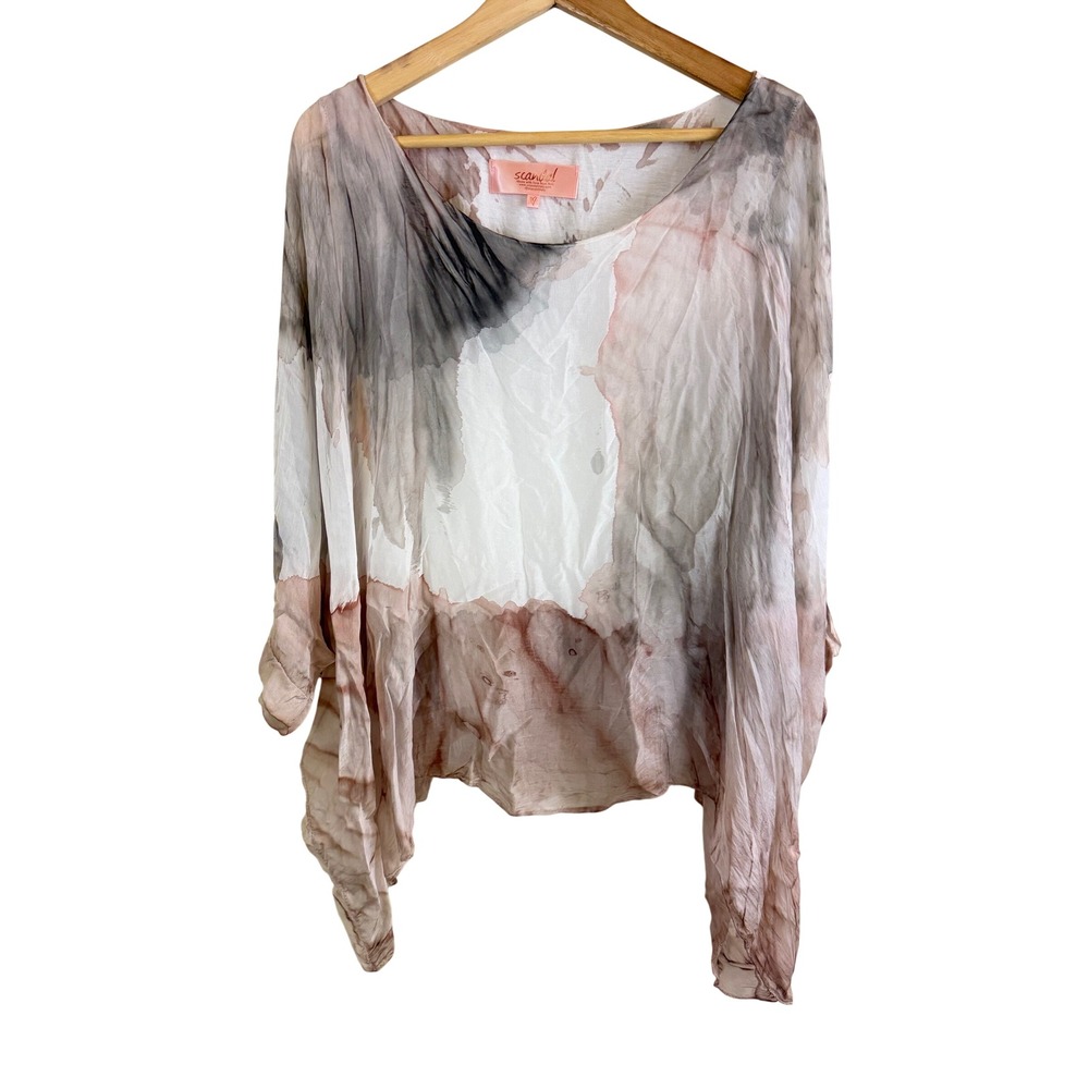 Scandal Italy Watercolor Silk Blend Top Women OS Pink Gray Made in Italy